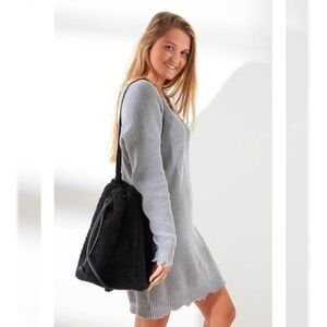 Anthropologie Michael Stars Faux Fur Sherpa Teddy Leather Strap Bucket Bag